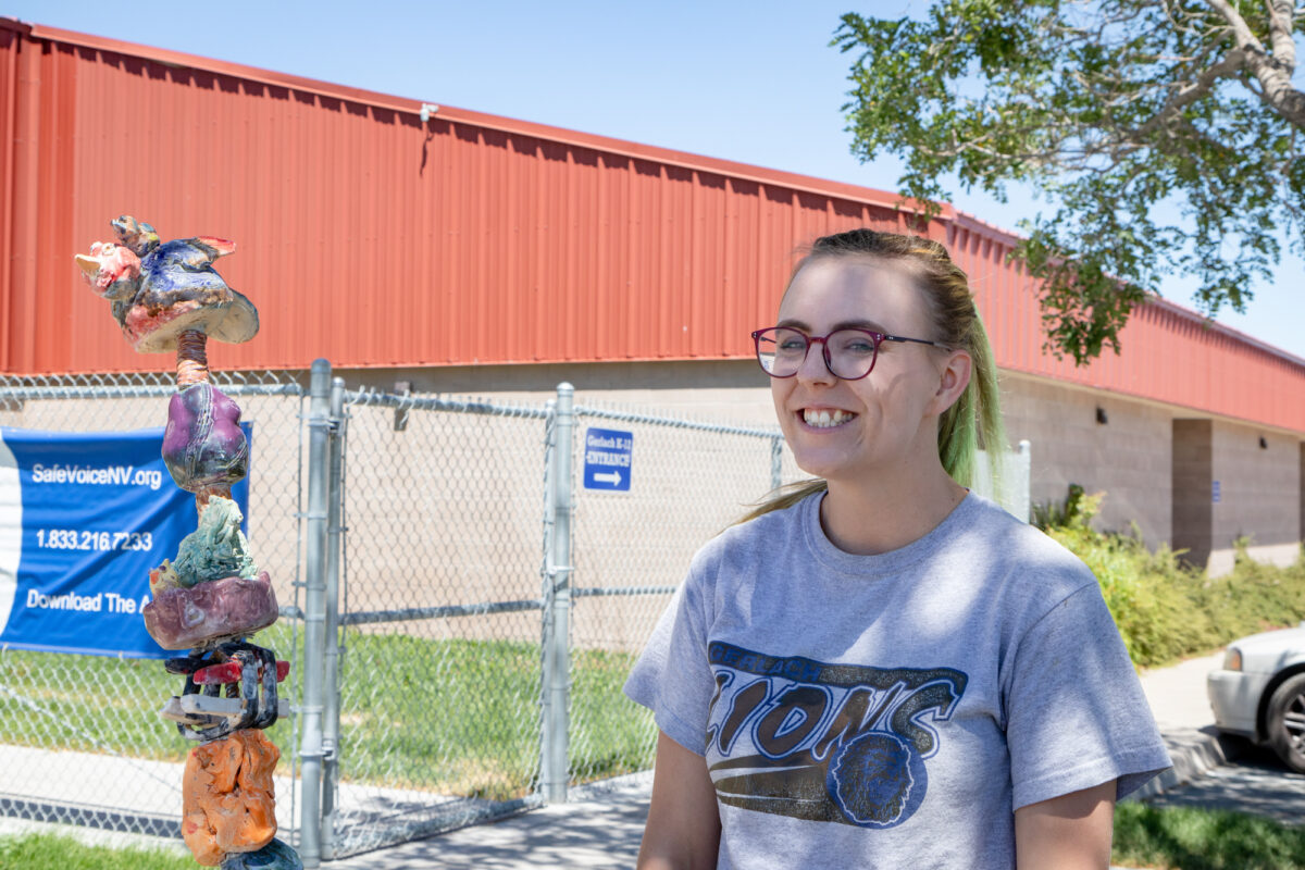 Teacher Assistant Destini Keesee, a Gerlach resident and graduate of the town’s K-12 school, after a ribbon-cutting ceremony in the Gerlach Library.(Tim Lenard/The Nevada Independent)